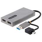 StarTech USB‑A/USB‑C Dual HDMI Adapter 107B‑USB‑HDMI displayed front view with branding