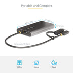 StarTech USB-C/USB-A to Dual HDMI Adapter – layout view emphasising dual HDMI ports and USB‑C/USB‑A connections