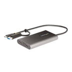 StarTech USB-C/USB-A to Dual HDMI Adapter – main product view showing compact aluminium‑plastic housing