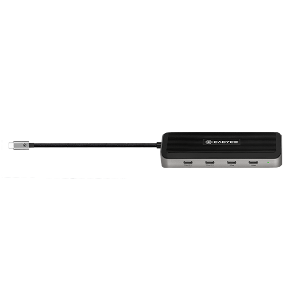 Cadyce CA-CC4H10G hub alongside a tablet, illustrating cross‑device compatibility
