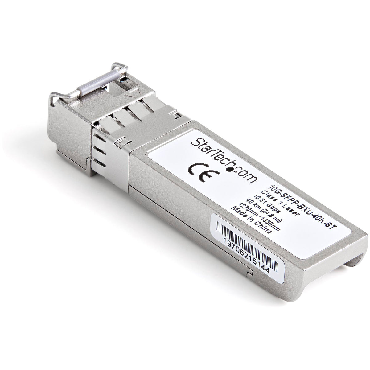 StarTech 10G-SFPP-BXU-40K-ST featured view showing the front of the 10GBASE-BX-U SFP+ transceiver