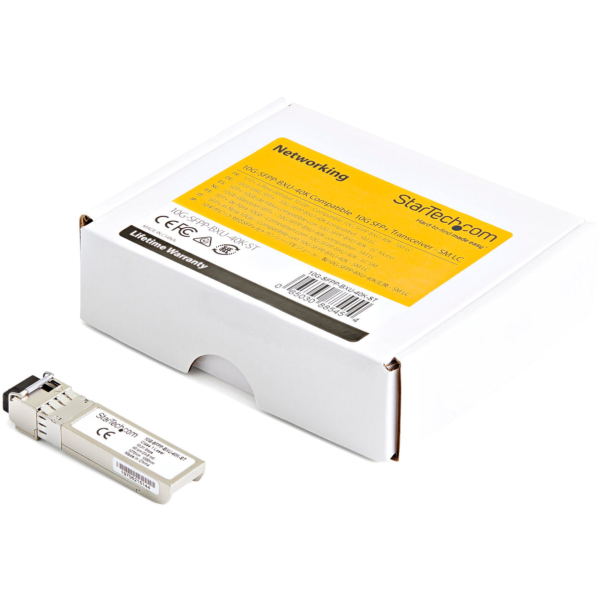 StarTech 10G-SFPP-BXU-40K-ST side angle highlighting the hot‑swappable housing
