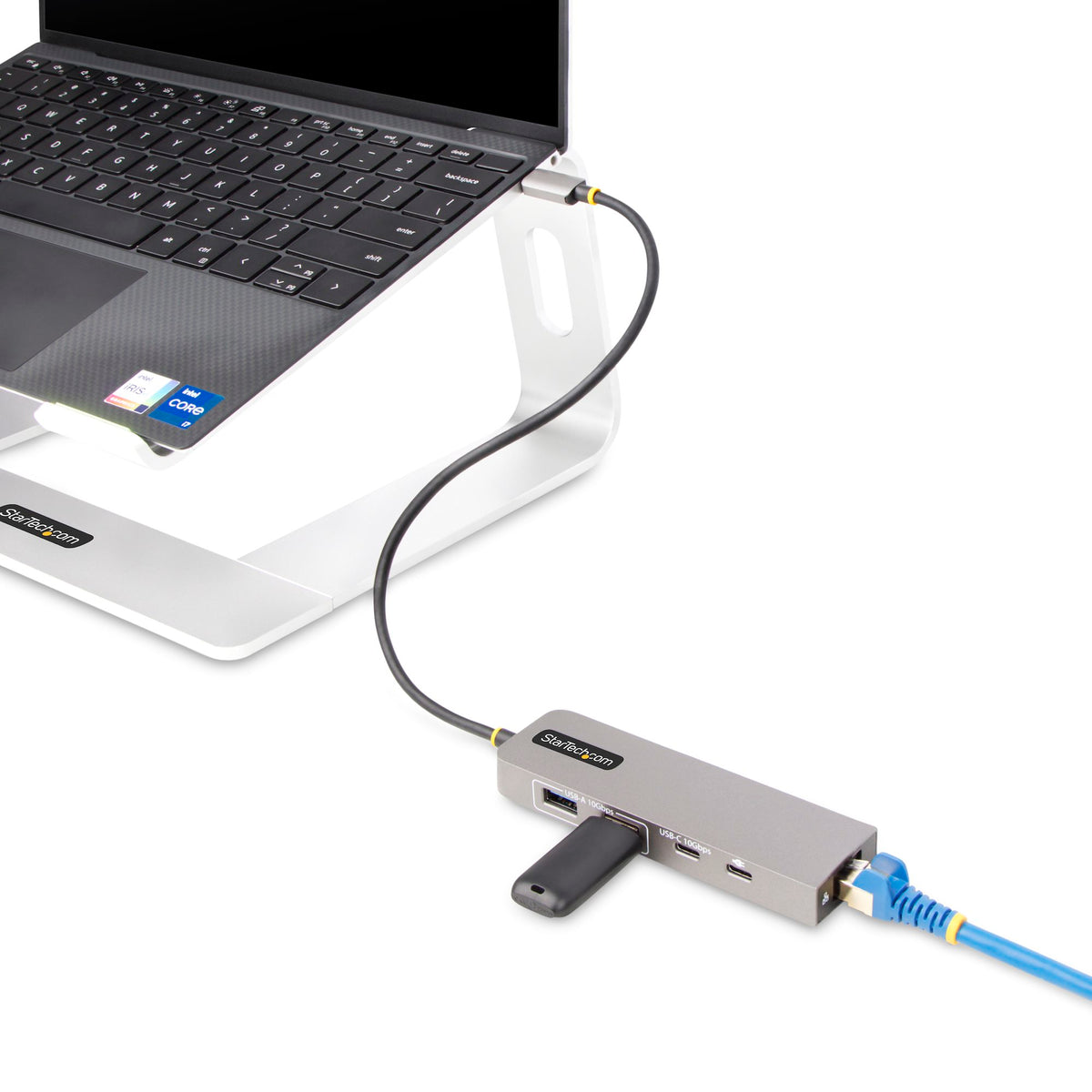 StarTech 10G2A1C25EPD-USB-HUB 3-Port USB-C Hub shown from an angled front view