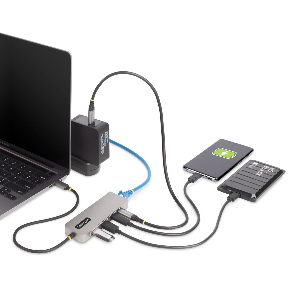 StarTech 10G2A1C25EPD-USB-HUB 3-Port USB-C Hub shown from a side angle