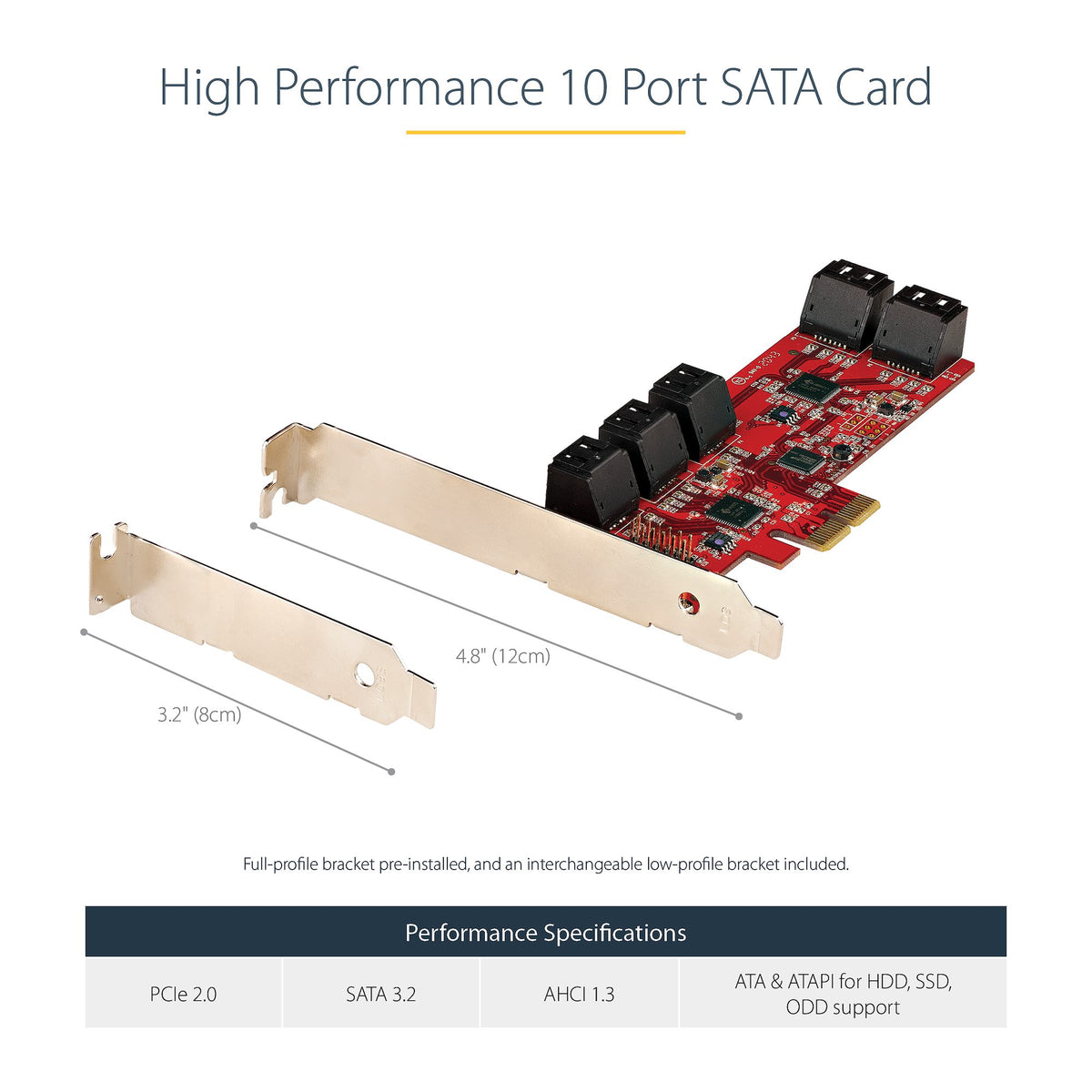 StarTech 10P6G-PCIE-SATA-CARD 10-Port SATA PCIe Expansion Card – 6Gbps, 2-Year Warranty showing the card from a left side