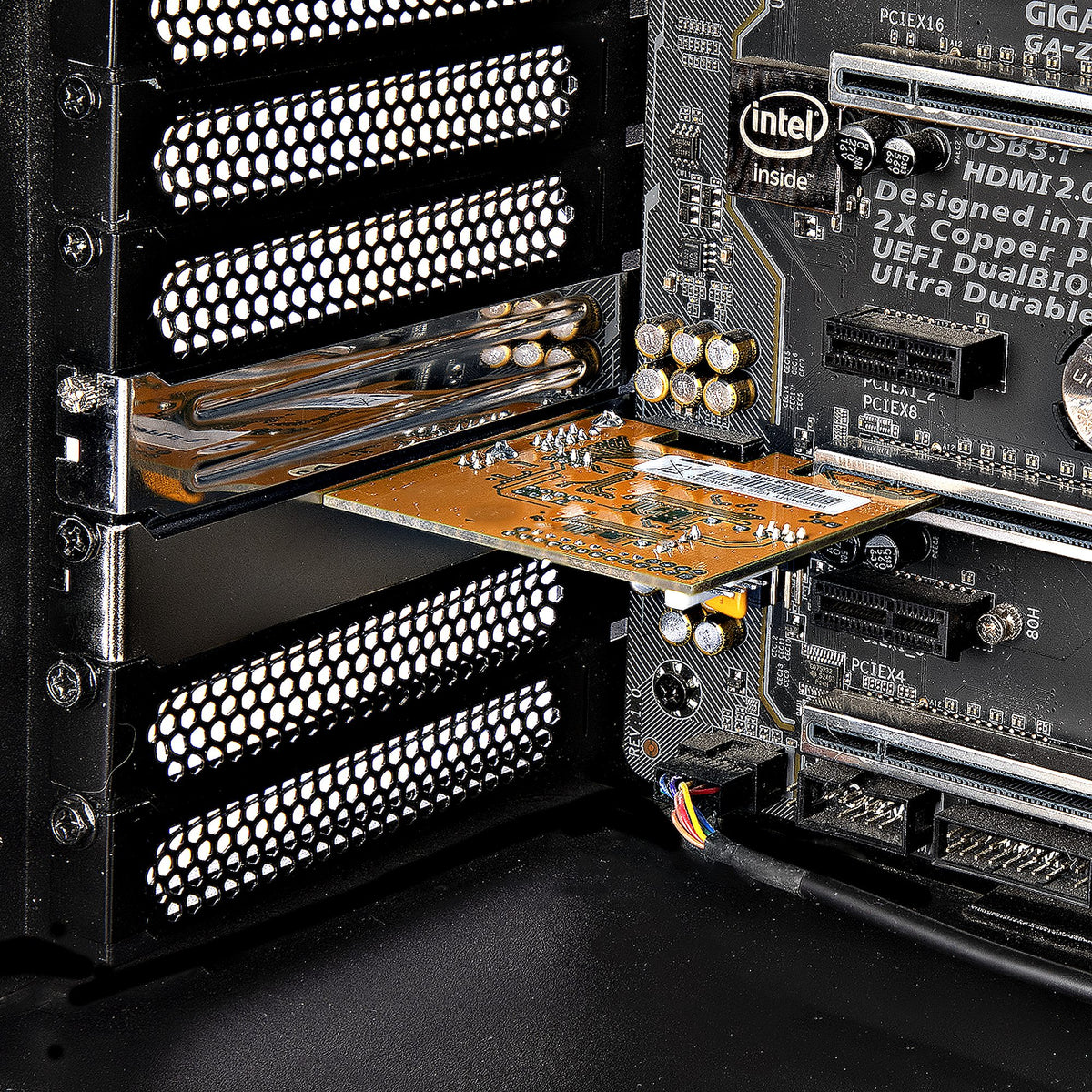 StarTech 11050-PC-SERIAL-CARD RS232 PCIe Serial Card shown from a side angle highlighting the DB9 connector