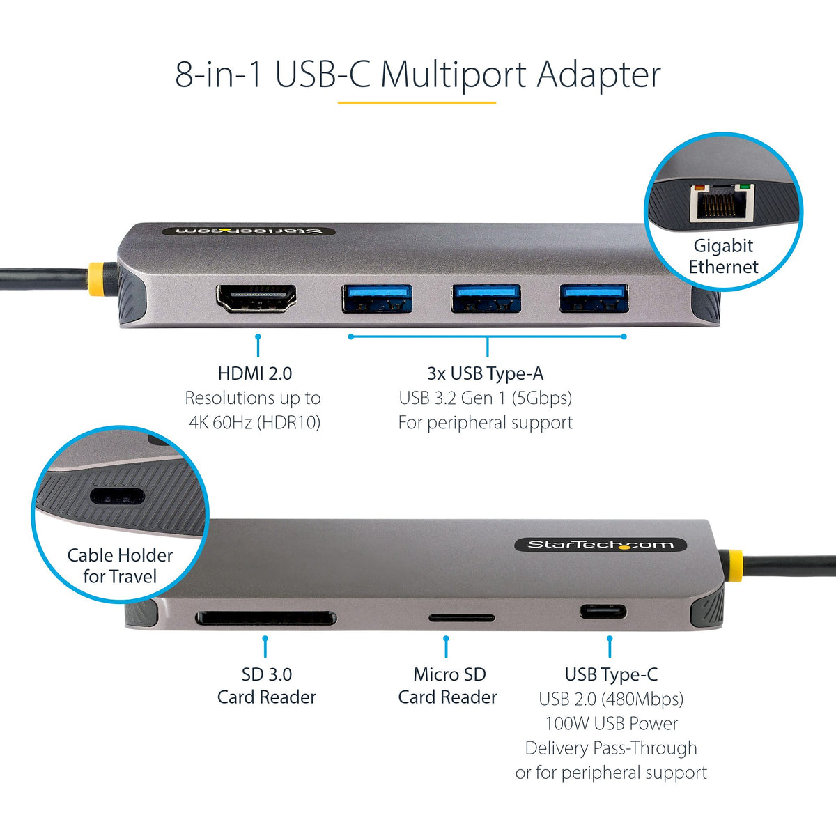 StarTech accessory USB‑C multiport connector shown from angled side view
