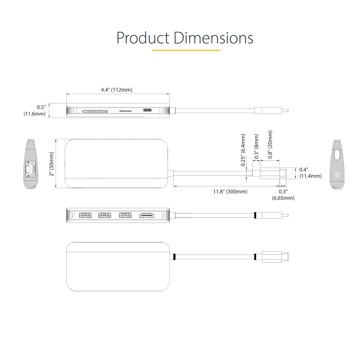 StarTech 115B-USBC-MULTIPORT 8-in-1 USB-C Multiport Adapter front view