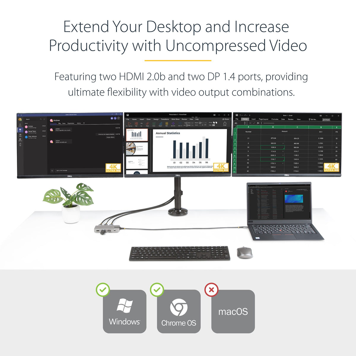 StarTech 117B-USBC-MULTIPORT Triple Monitor USB-C Dock – 4K, 100W PD, 3-Year Warranty front view on white background
