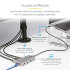 StarTech 117B-USBC-MULTIPORT Triple Monitor USB-C Dock – 4K, 100W PD, 3-Year Warranty front view showing the dock’s edges