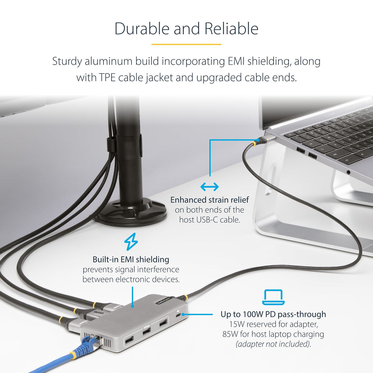 StarTech 117B-USBC-MULTIPORT Triple Monitor USB-C Dock – 4K, 100W PD, 3-Year Warranty front view showing the dock’s edges