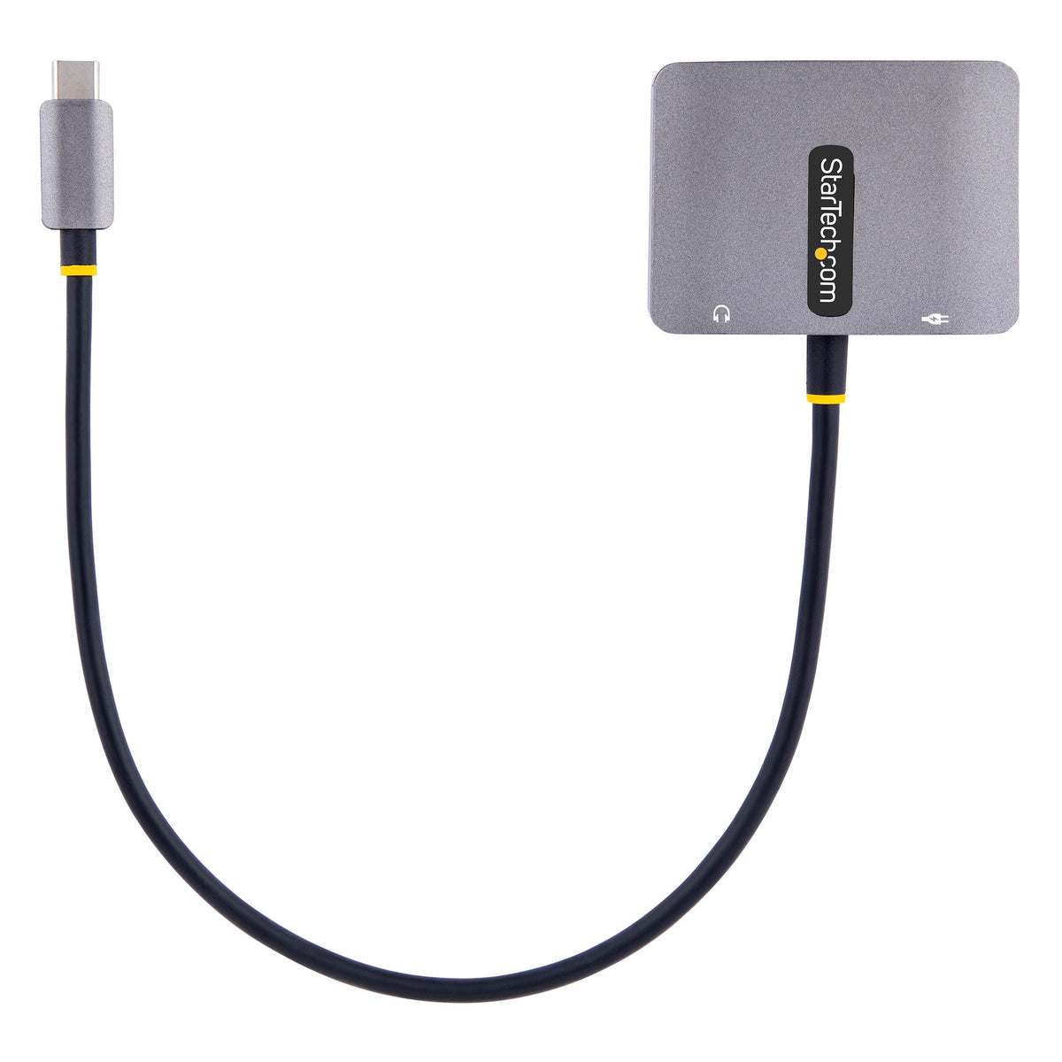 StarTech 122-USBC-HDMI-4K-VGA USB-C Video Adapter shown from a front angle with its ports visible