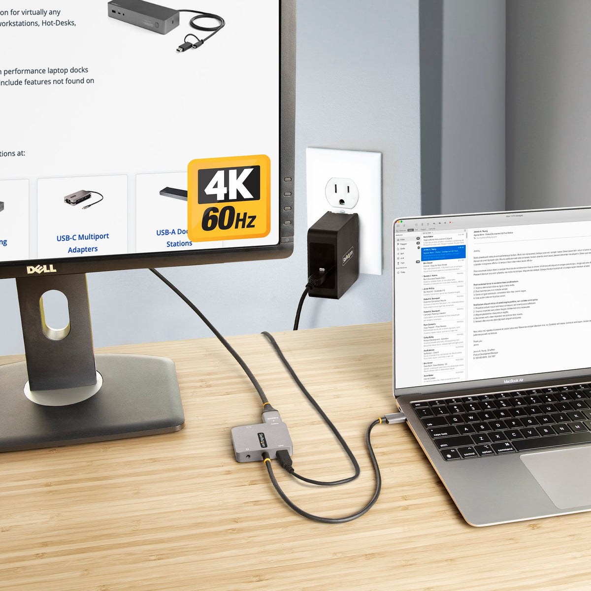 StarTech 122-USBC-HDMI-4K-VGA USB-C Video Adapter – 4K 60Hz, VGA, 100W PD, 3-Year Warranty shown from an angle