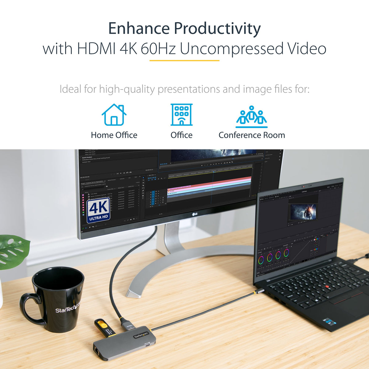 StarTech 127B-USBC-MULTIPORT 6-in-1 USB-C Dock – 4K 60Hz, Gigabit Ethernet, 100W PD, 3-Year Warranty displayed front view
