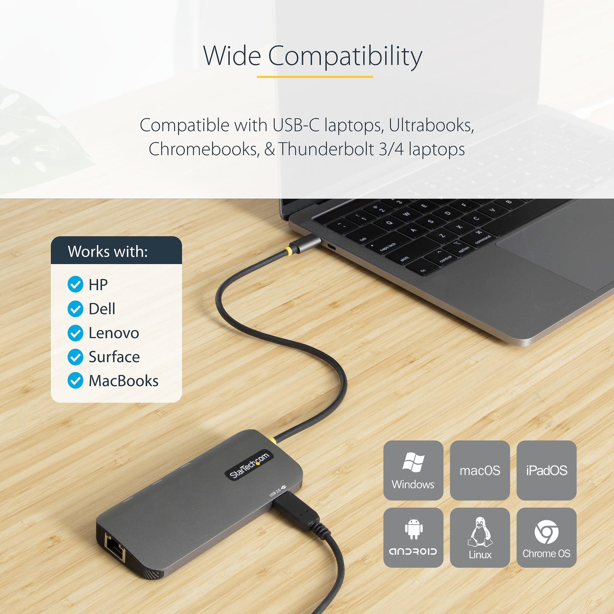 StarTech 127B-USBC-MULTIPORT 6-in-1 USB-C Dock – 4K 60Hz, Gigabit Ethernet, 100W PD, 3-Year Warranty front view