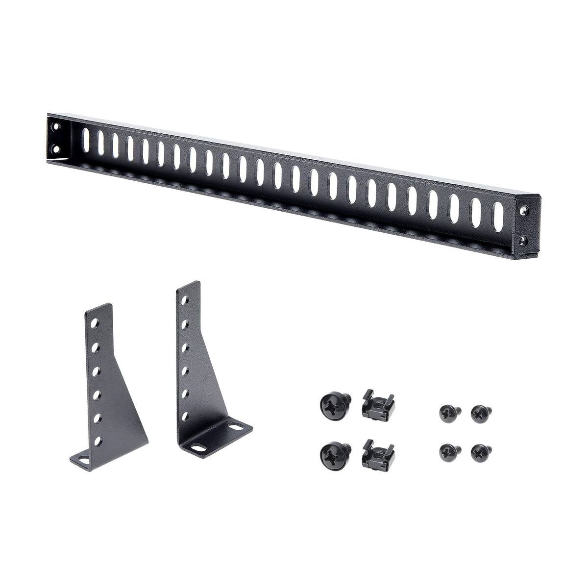 StarTech 12S-CABLE-LACING-BAR 1U Adjustable Rack Cable Lacing Bar for 19-Inch Cabinets showing a close‑up of the steel bar