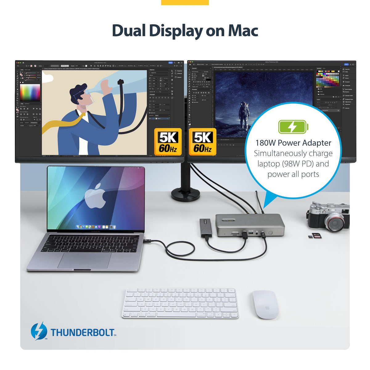 StarTech 132N-TB4USB4DOCK rear perspective showing power delivery port and HDMI outputs