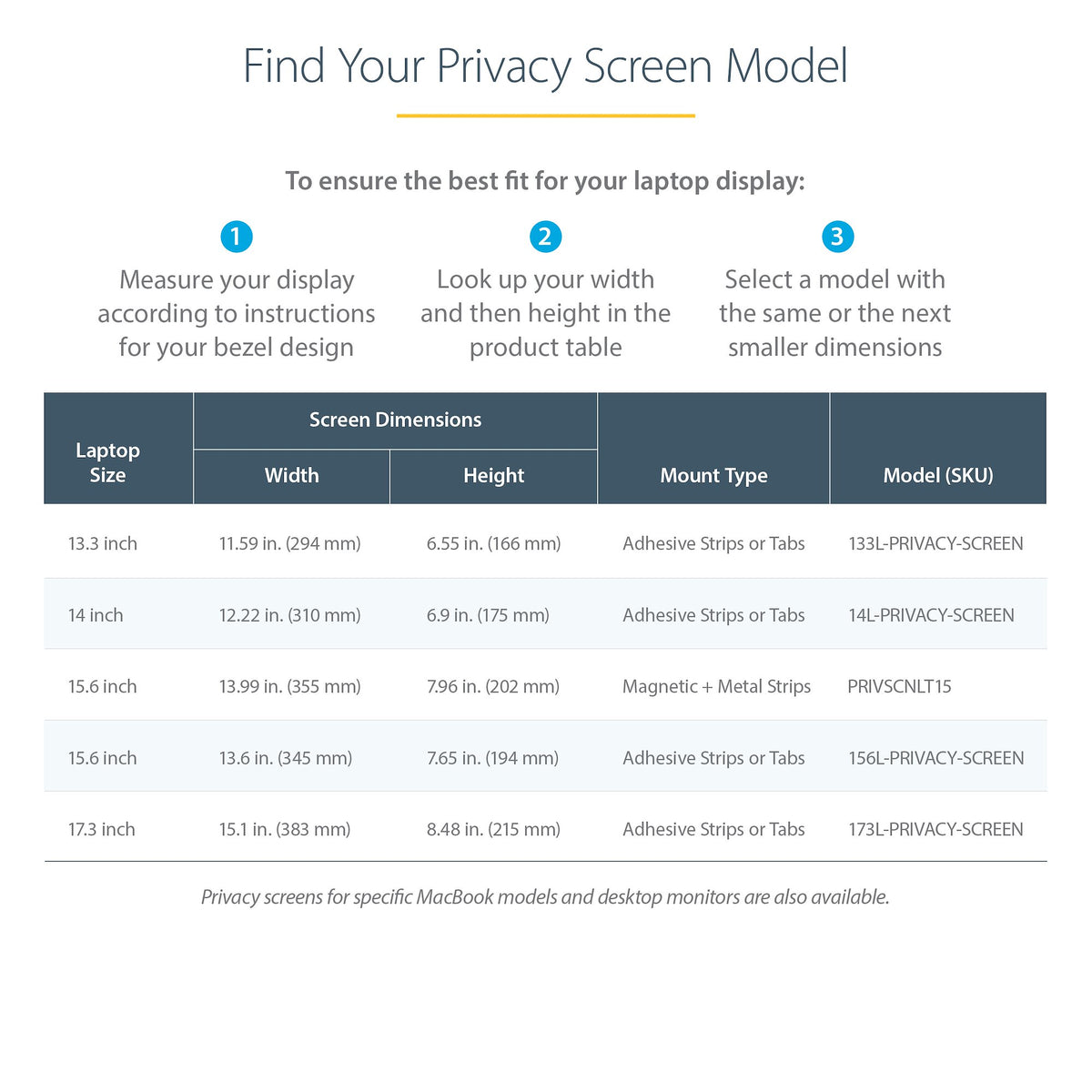 StarTech 133L-PRIVACY-SCREEN 13.3‑Inch Laptop Privacy Filter showing its reversible matte/glossy sides