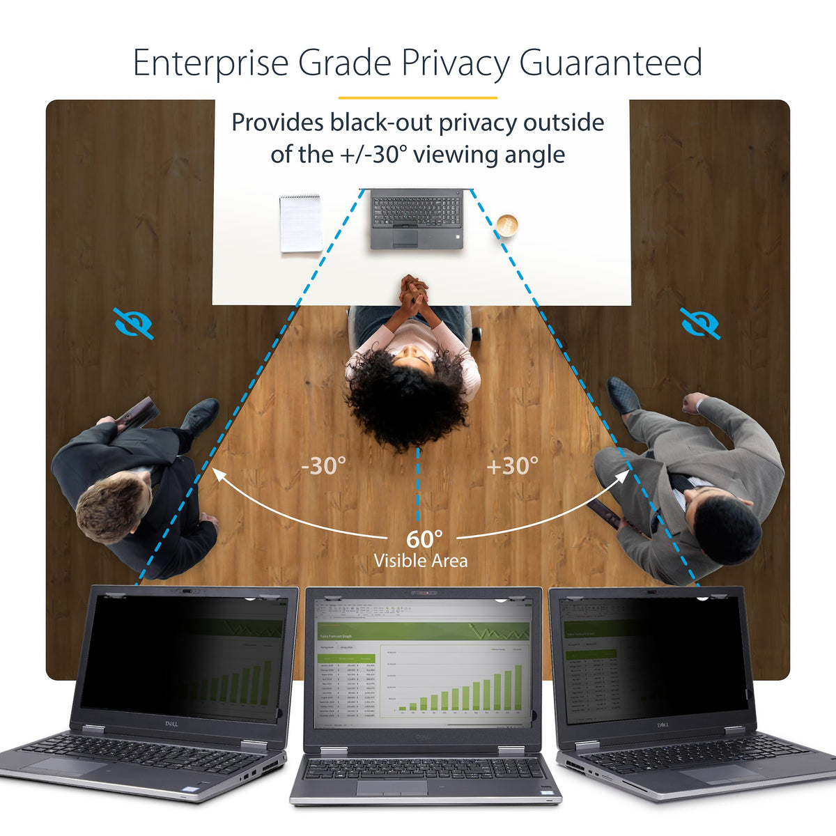 StarTech 133LT-PRIVACY-SCREEN 13.3‑Inch Flip‑Up Touch Privacy Screen displayed on a laptop with the flip‑up mechanism open