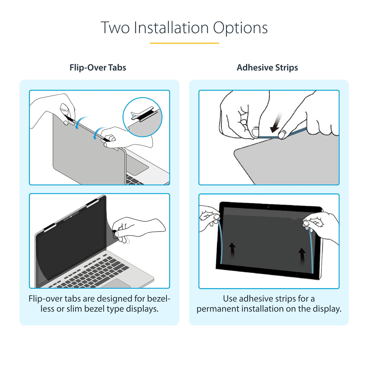 StarTech 135CT-PRIVACY-SCREEN 13.5-Inch Touch Privacy Screen Filter, flip-over view showing the filter attached to a laptop
