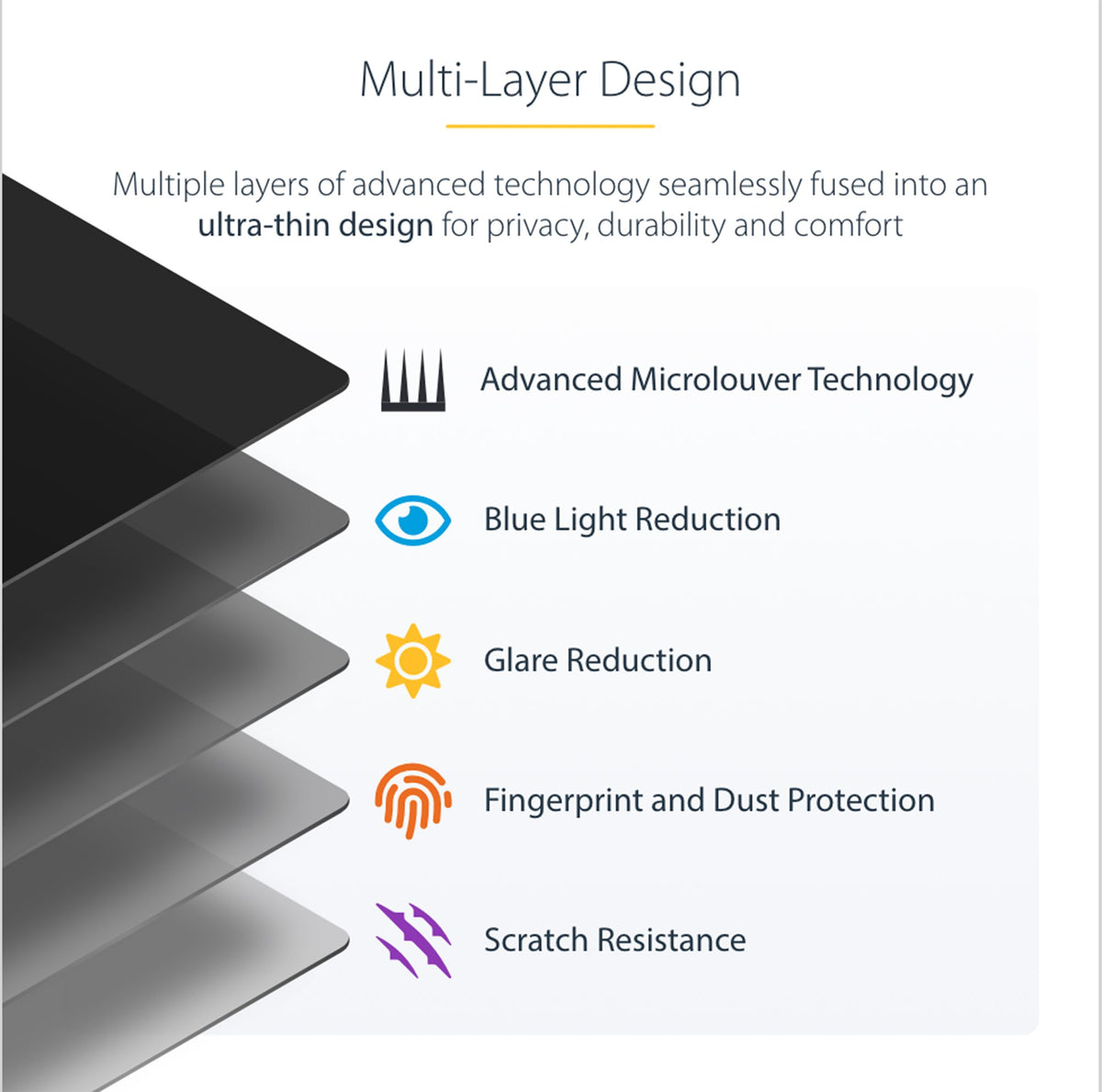StarTech 135S-PRIVACY-SCREEN 13.5-Inch Microsoft Surface Laptop/Book Touch Privacy Filter displayed on a Surface Laptop