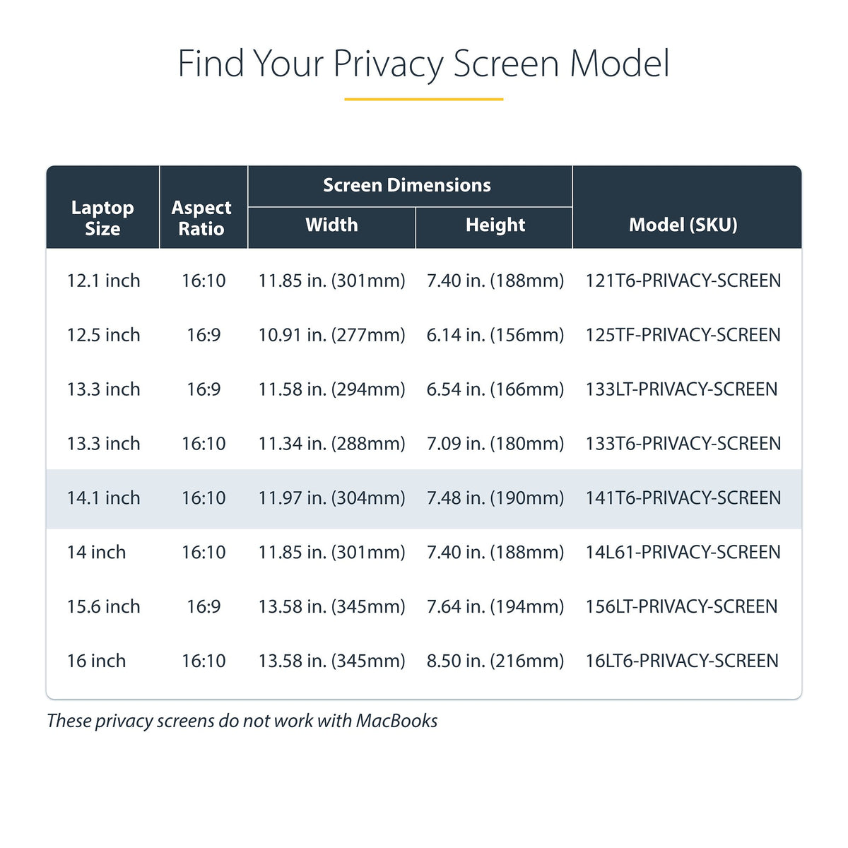 StarTech 141T6-PRIVACY-SCREEN 14.1‑Inch Touch Privacy Filter showing front view of flip‑up screen