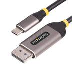StarTech 142-USBC-DP-8K-10F 10ft USB-C to DisplayPort 1.4 Cable shown from side with its USB‑C and DisplayPort connectors