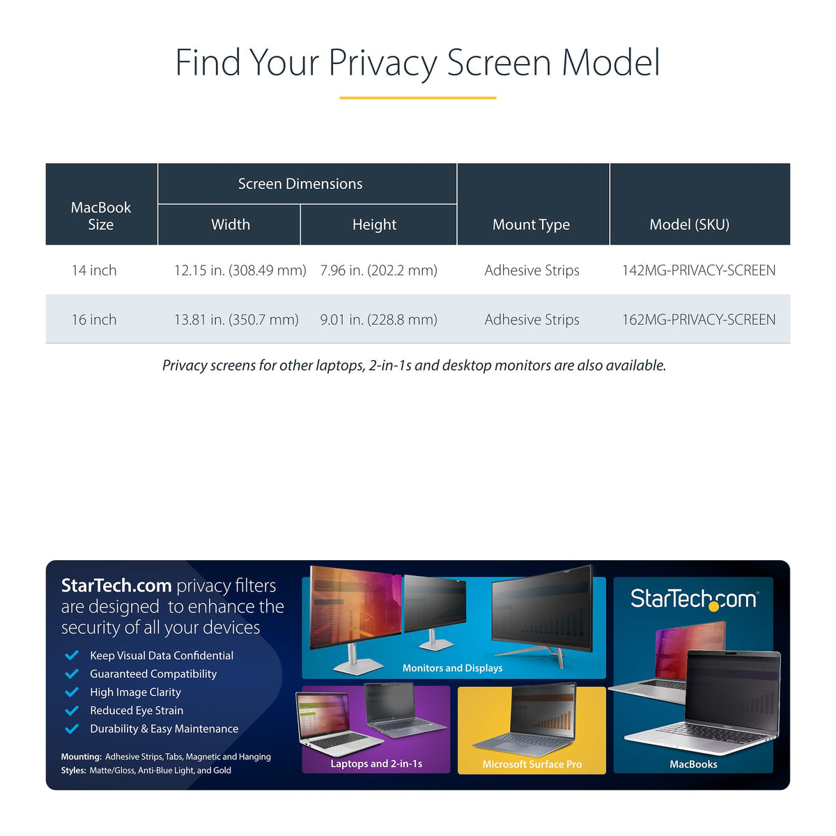 StarTech 142MG-PRIVACY-SCREEN 14-Inch MacBook Pro Gold Privacy Filter displayed flat, glossy gold side facing up