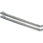 Two long metal drawer slide rails with mounting brackets, shown on a plain white background.