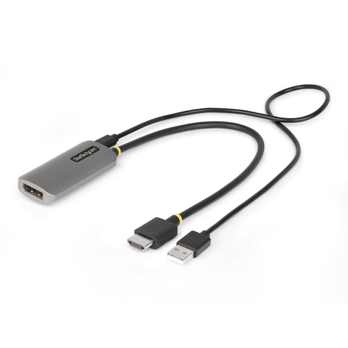 StarTech 148B-HDMI-DP-8K HDMI to DisplayPort 8K 60Hz Active Adapter Cable shown from front with both HDMI and DisplayPort