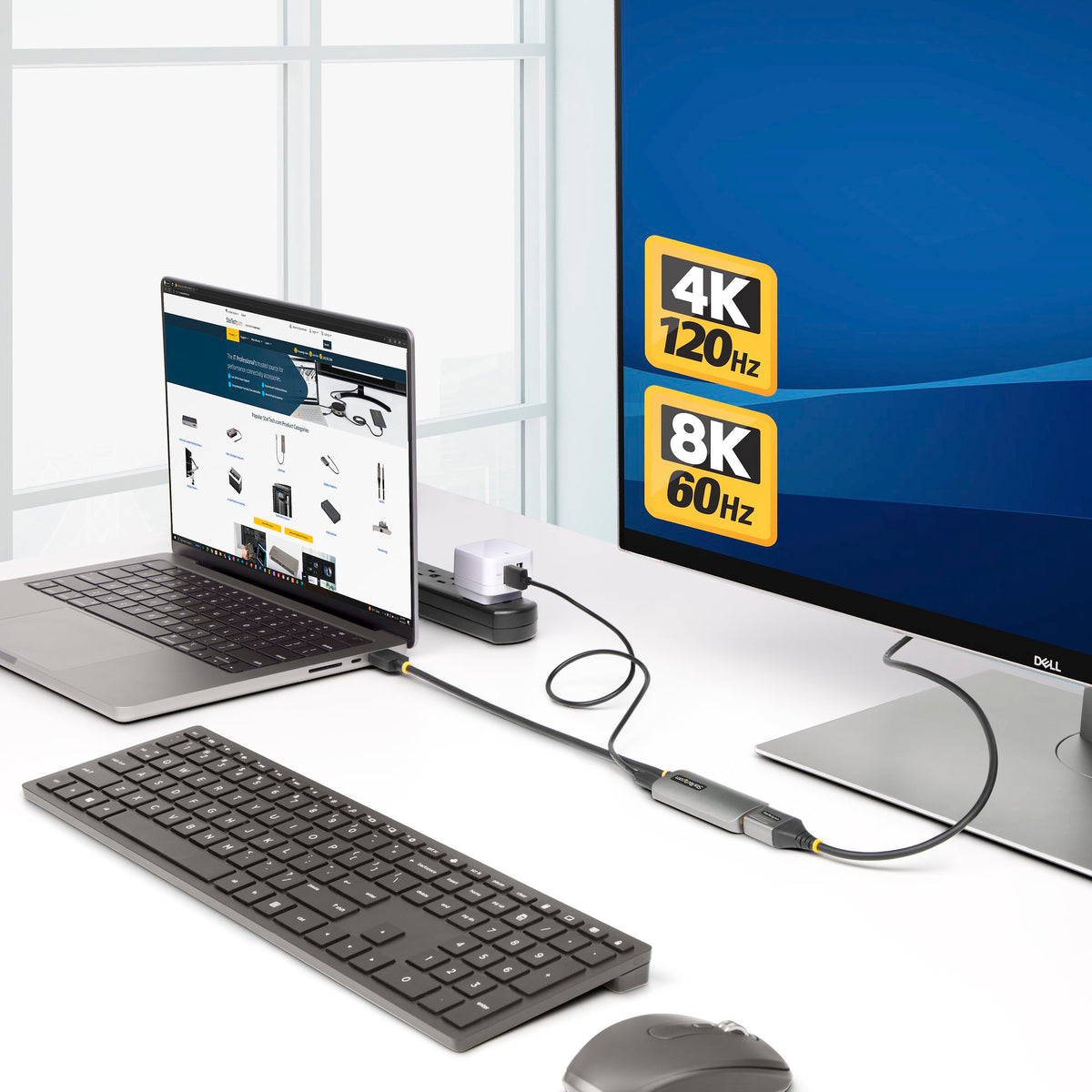 StarTech 148B-HDMI-DP-8K HDMI to DisplayPort 8K 60Hz Active Adapter Cable – 3-Year Warranty shown in profile view