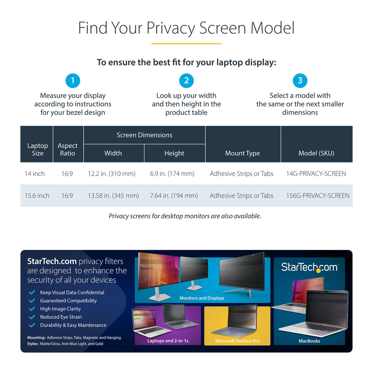 StarTech 14G-PRIVACY-SCREEN 14-Inch 16:9 Gold Laptop Privacy Screen showing gold filter laid flat