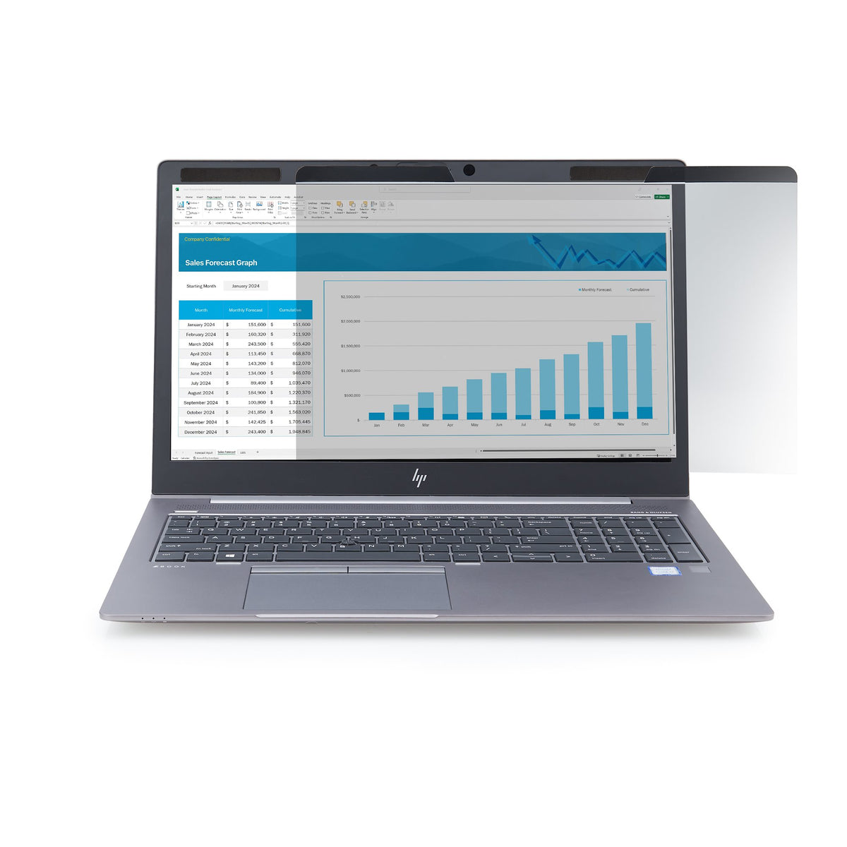 StarTech 14LM-PRIVACY-SCREEN 14‑Inch Magnetic Laptop Privacy Screen 16:9 – 2‑Year Warranty attached to a laptop