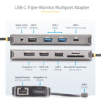 StarTech 154B-USBC-MULTIPORT USB-C Triple-Monitor Docking Station front view showing docking unit
