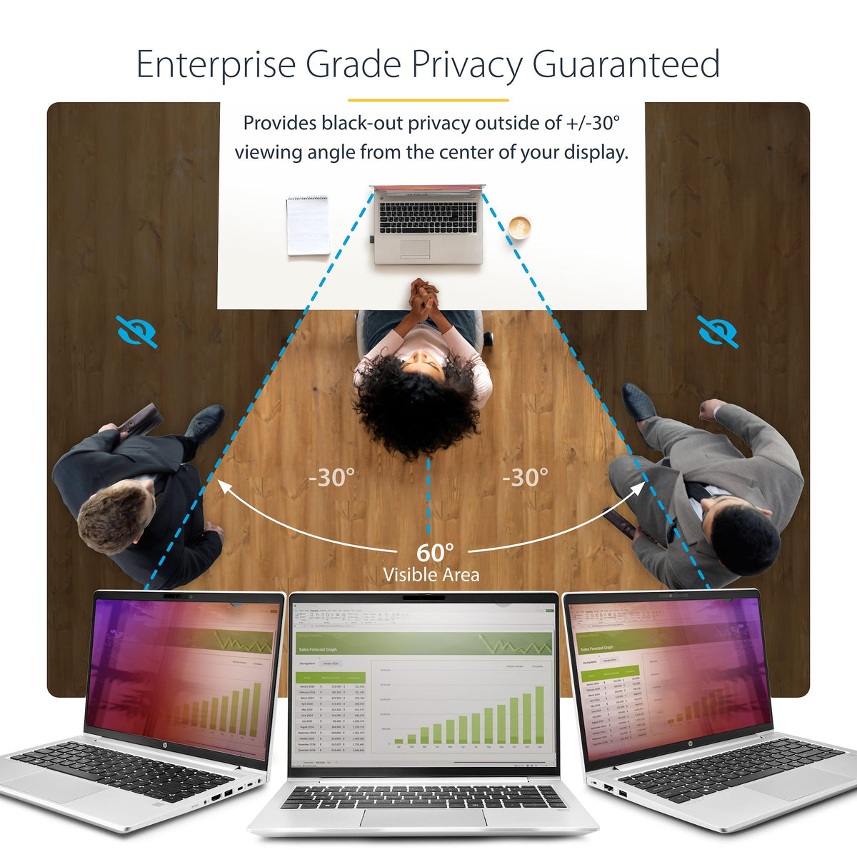 StarTech 156G-PRIVACY-SCREEN gold laptop privacy screen displayed on a desk