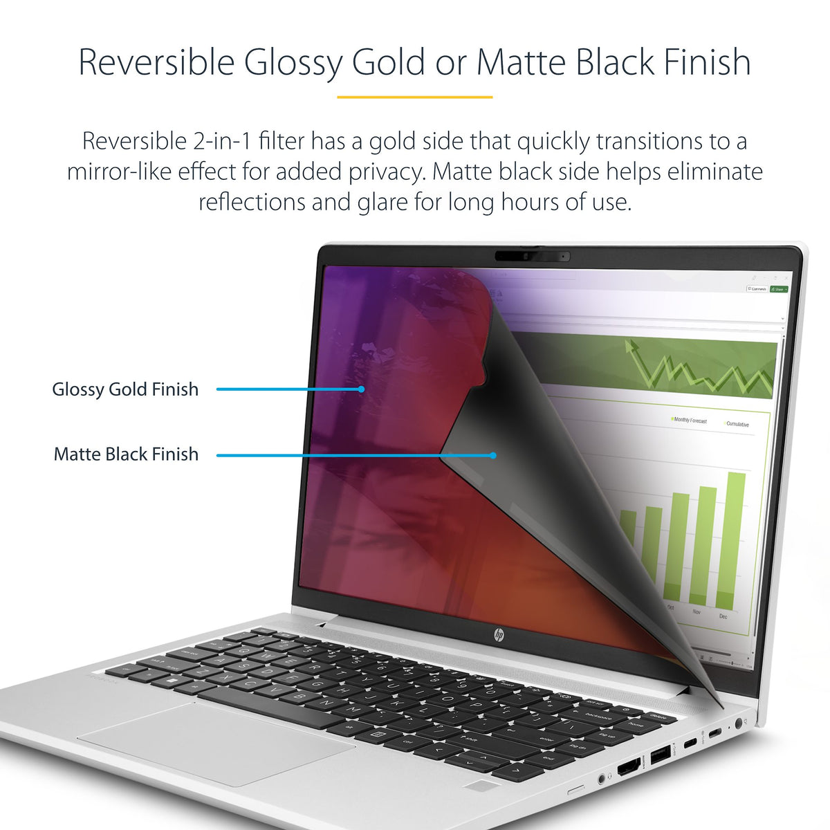 StarTech 156G-PRIVACY-SCREEN 15.6-Inch Gold Laptop Privacy Screen 16:9 – 2-Year Warranty gold filter laid flat