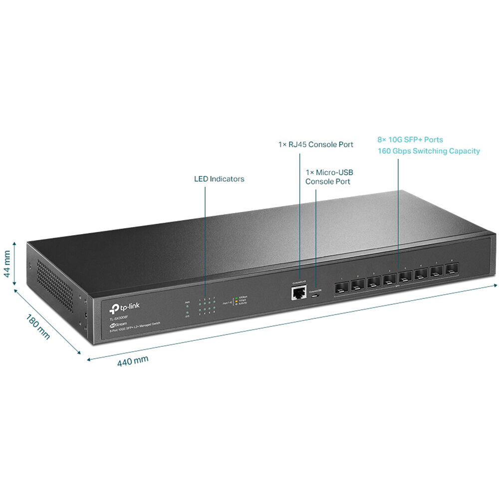 TP-Link Omada TL-SX3008F 8-Port 10GE SFP+ L2+ Enterprise Level Smart Managed Switch