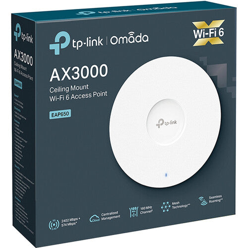 TP-Link Omada EAP650 AX3000 Wireless Dual-Band Ceiling Mount WiFi 6 Access Point - White