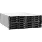A 16-drive enterprise server rack with a silver chassis and black front bays, shown from a three-quarter angle on a white background.