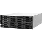 A large enterprise-grade server storage array with multiple black drive bays on the front and a silver metal chassis, shown on a plain white background.