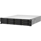 A high-density server RAID storage array with multiple black drive bays and a silver metal chassis, shown from a three-quarters angle on a white background.