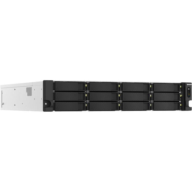 Server rack with multiple hard drive bays on a white background