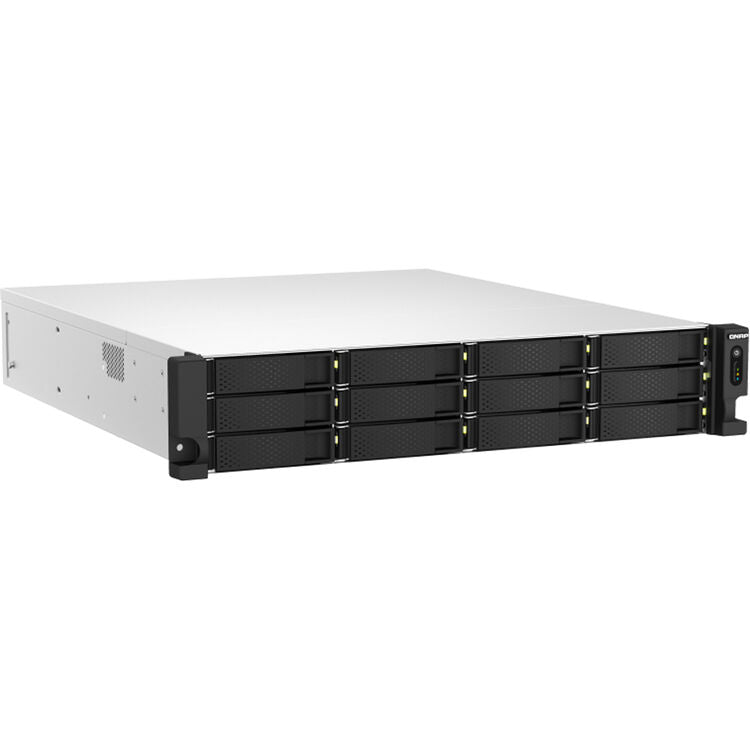 A silver and black enterprise server chassis with multiple front-facing drive bays, photographed on a clean white background.