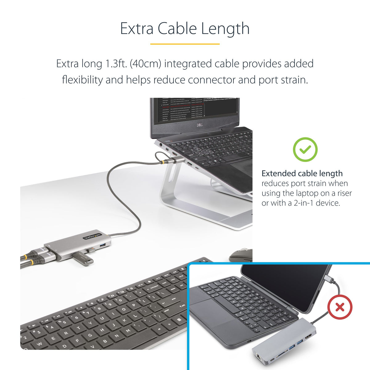StarTech 167B-USBC-MULTIPORT Dual HDMI USB-C/A Multiport Adapter – 3-Year Warranty shown from front with ports visible