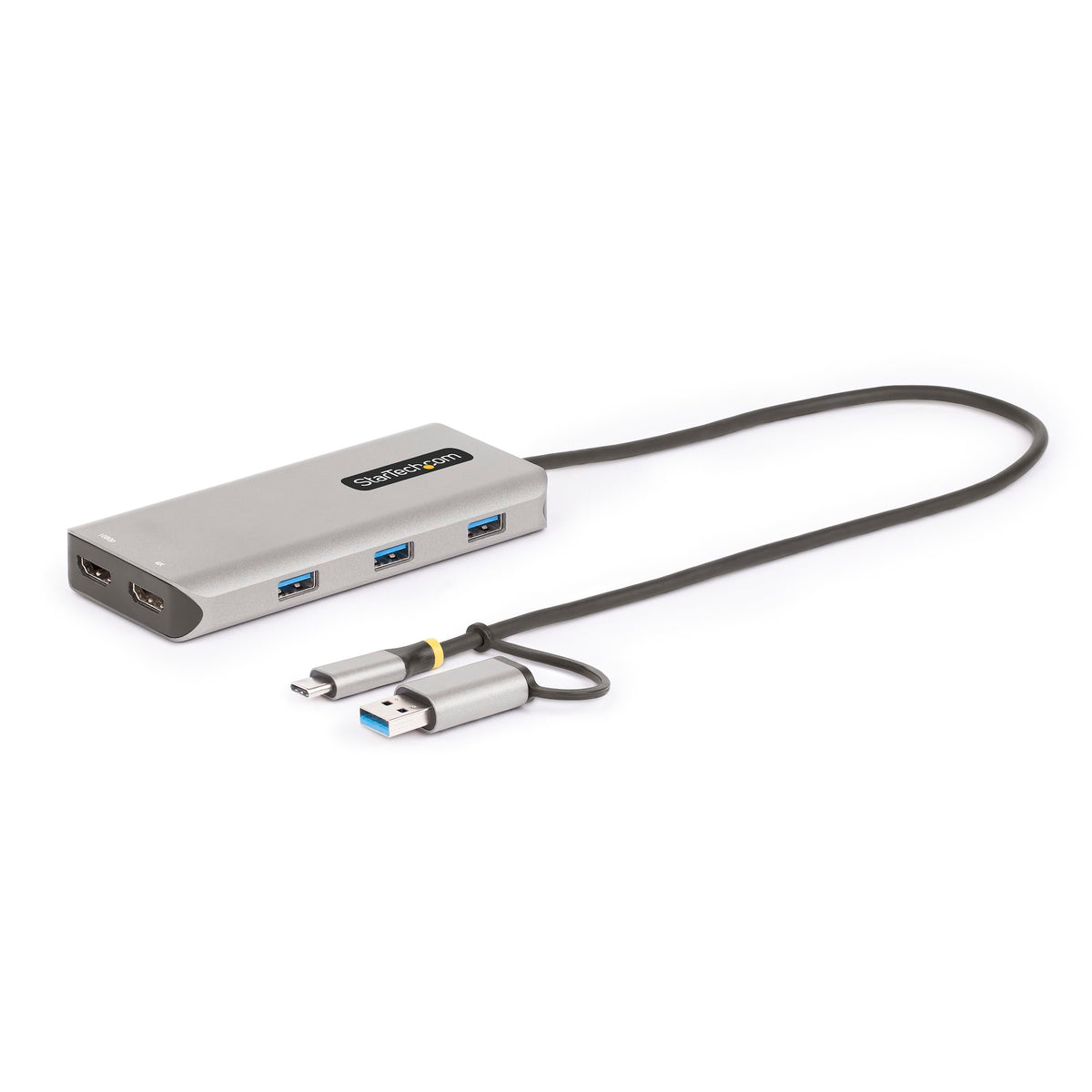 StarTech 167B-USBC-MULTIPORT Dual HDMI USB-C/A Multiport Adapter – 3-Year Warranty front view showing compact adapter