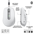 Logitech Master Series MX Anywhere 3S 8000 DPI Compact Wireless Mouse - Pale Grey