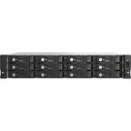 A horizontal black rack-mounted server or storage enclosure with multiple front drive bays, photographed on a plain white background.