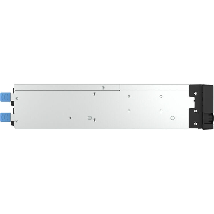 A silver metal electronic module or server component with a black connector housing on the right and blue connector ports on the left, shown against a plain white background.