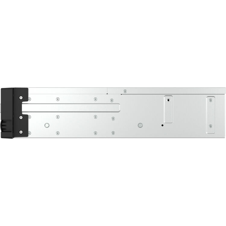 A silver metal electronic module or chassis component with a black mounting bracket on the left side, shown against a plain white background.