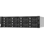 Server rack with multiple hard drive bays on a white background